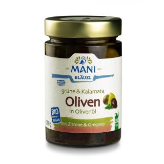 BIO Grüne & Kalamata Oliven in Olivenöl